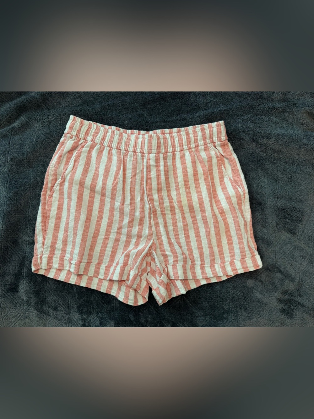 Old Navy Light Red and White Vertical Stripe High-Waist Shorts